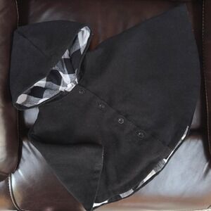 Hooded Cape Coat Poncho Cloak Black White Buffalo Plaid Lining Size 2T Toddler